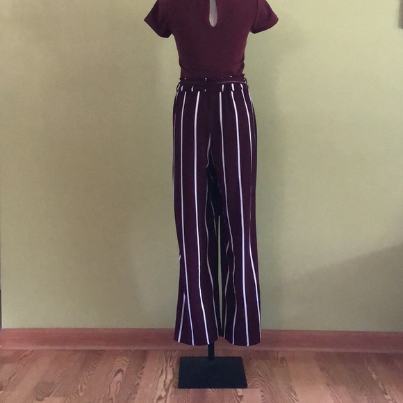 Francesca’s Blue Rain Women’s Charlie Striped Paper Bag Waist Jumpsuit - Picture 3 of 8